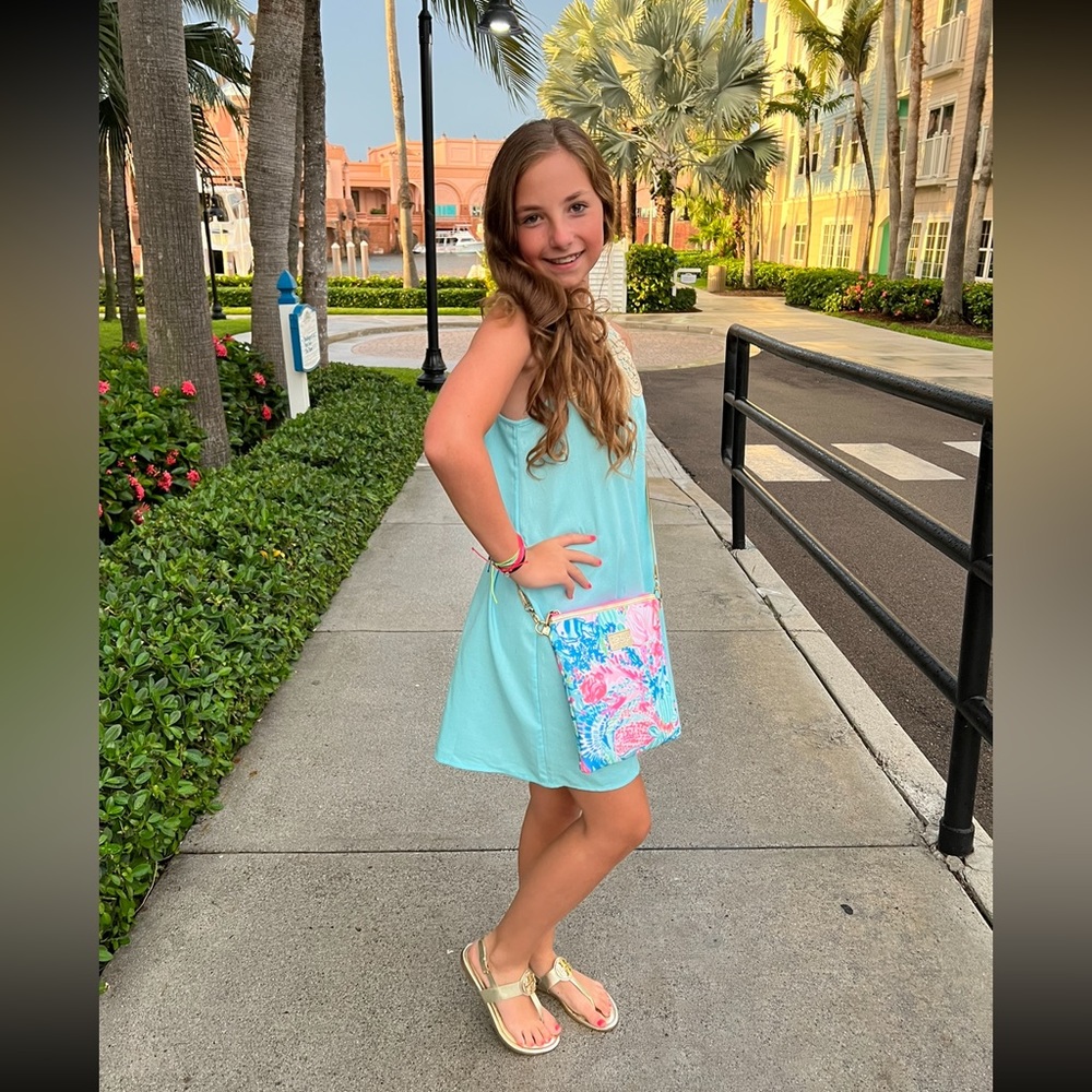 Lilly pulitzer aqua mini Pearl shift dress size 14 girl